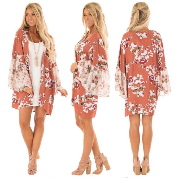 Other - Boho Floral Blooms Rustic Orange Kimono